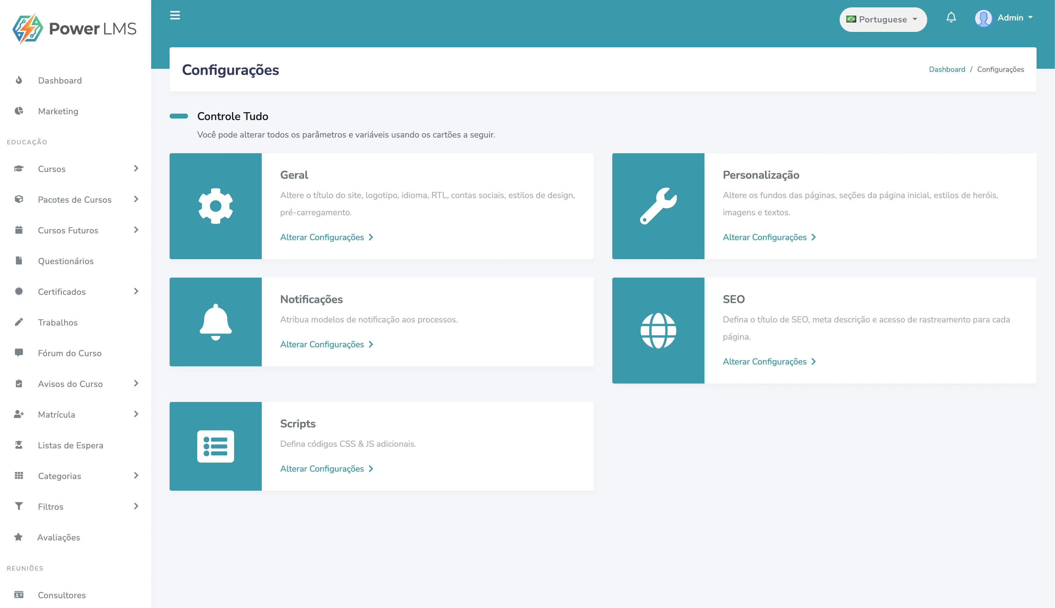 Painel administrativo do Tuttoria